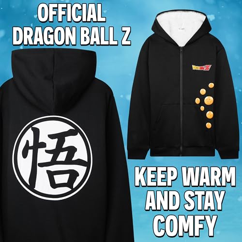 Dragon Ball Z Hoodie for Boys Teens, 9-16 Years, Fleece Sweatshirt Sherpa Hooded Jacket Zip Up Hoodie, Anime Gifts for Boys
