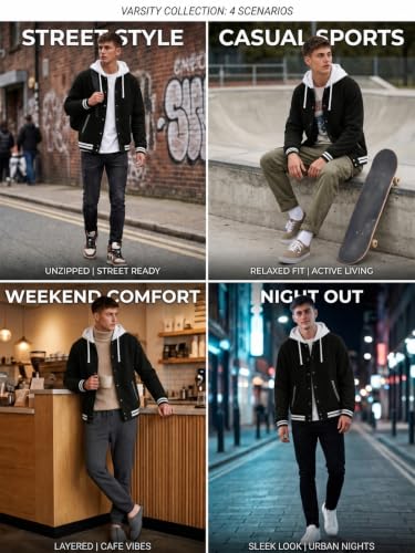 Men's Casual Baseball Jacket Hooded Sweatshirt