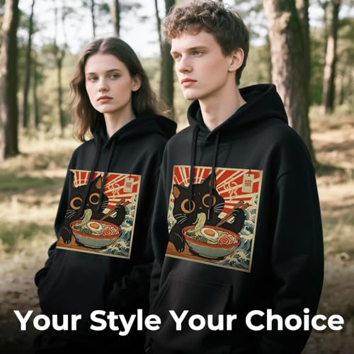 Black Hoodies for Men,Pullover Hoodie for Men,Loose Fit Polyester Pullover Sweatshirt for Men Women,Essentials Hoodie
