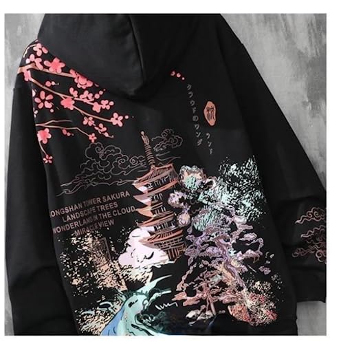 Women Men Japanese Anime Hoodie, Y2K Sakura Aesthetic Harajuku Korean Hooded Sweatshirt Long Sleeve Clothes