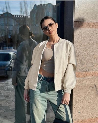 Tankaneo Womens Cropped Bomber Jacket Wool Blend Varsity Short Pea Coats Button Down Winter Casual Outerwear
