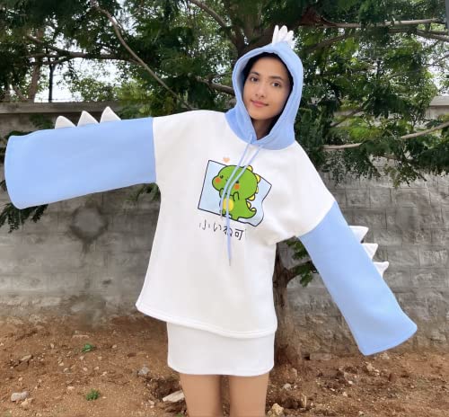 FANCYKIDS Dinosaur Hoodie For Teens Teenagers Oversize Top Sweatshirt Jumper Shirt (Blue)