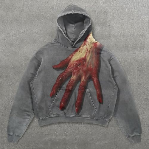 Obenie Halloween Y2K Hoodie Gothic Casual palm/spider Blast Print Pattern Skull Fashion Hoodie Men Harajuku Men Clothing