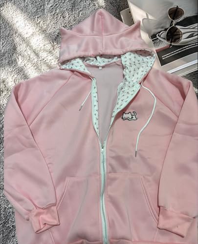 Y2K Zip-Up Cat Ear Oversized Hoodie