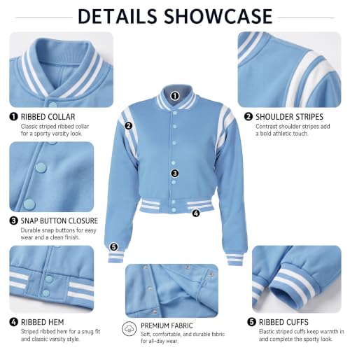 babyhealthy Women Cropped Varsity Jacket Retro Baseball Jacket Bomber Coat