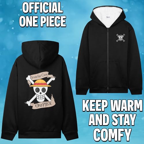 One Piece Hoodie for Boys, Teens, 9-16 Years, Fleece Sweatshirt, Sherpa Hooded Jacket, Zip Up Hoodie, Anime Gifts for Boys