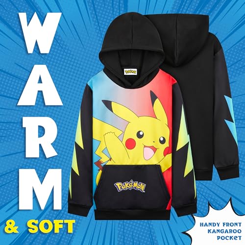 Pokemon Hoodie for Boys & Teens Hooded Sweatshirt Warm Anime Pikachu Sweater