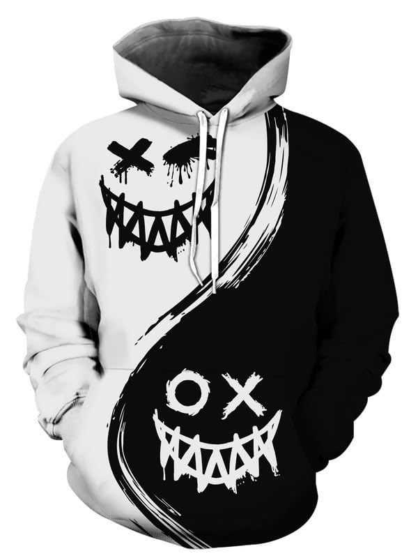 Mens Graphic Hoodies Pullover 3D Print with Pockets, Unisex Anime Black Red Hoodie Sweatshirt for Mens