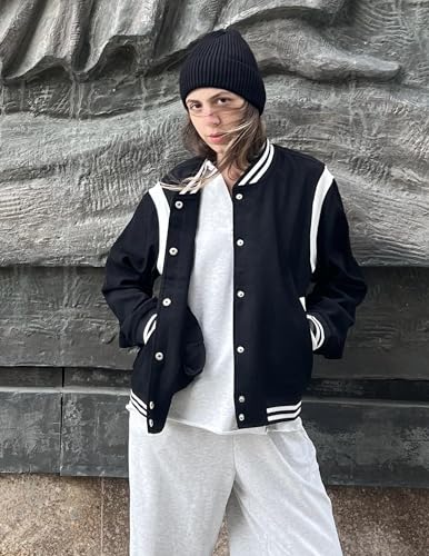 Zeagoo Bomber Jacket Women Varsity Casual Button Down Outfits with Pockets
