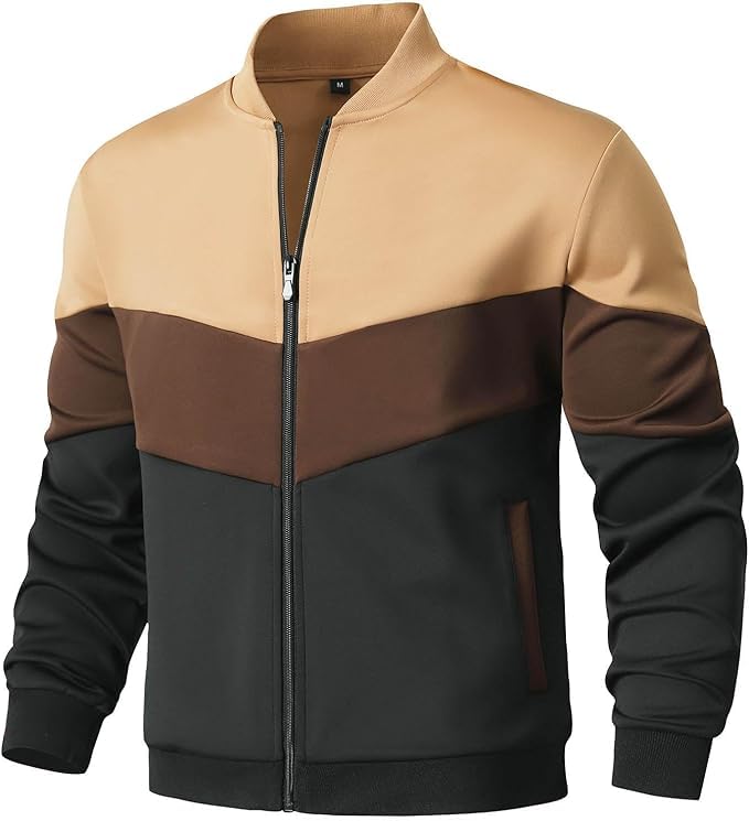 HYPESTFIT Mens Lightweight Jacket Casual Bomber Jacket Color Block Varsity Coat