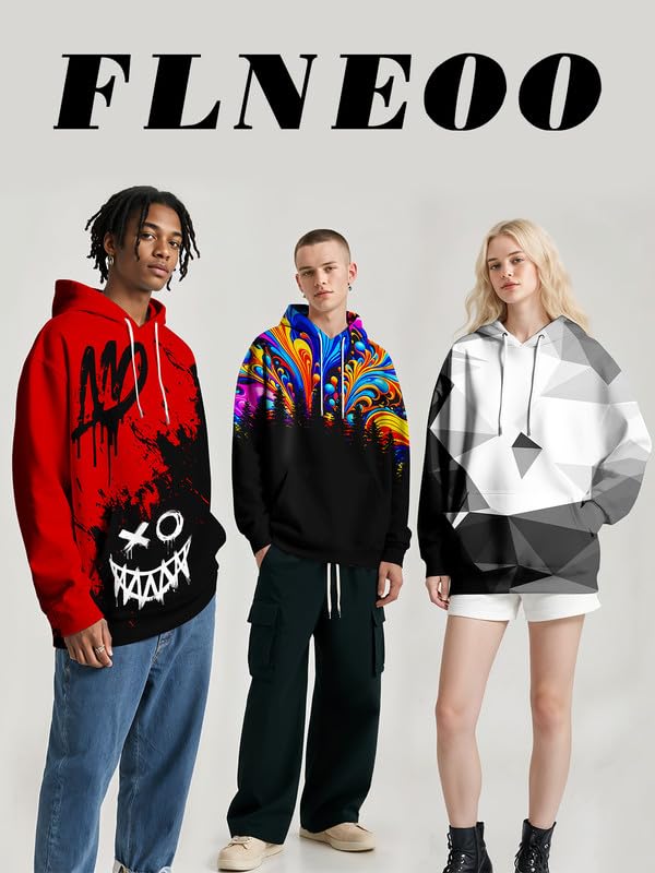 Mens Graphic Hoodies Pullover 3D Print with Pockets, Unisex Anime Black Red Hoodie Sweatshirt for Mens