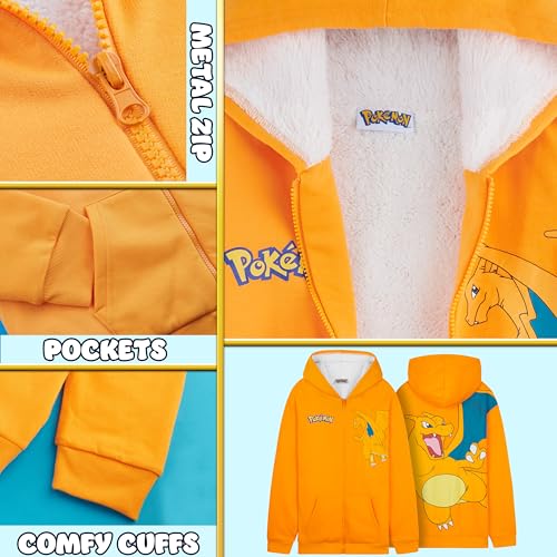 Pokemon Sherpa Fleece Hoodie for Boys, Teens, Ages 7-14, Hooded Zip-Up Sweatshirt, Warm Hoodies, Anime Gifts for Boys