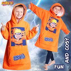 Naruto Fleece Hoodie Blanket for Boys and Teenagers - One Size Kids Oversized Hoodie with Sherpa Lining Gifts for Boys Orange