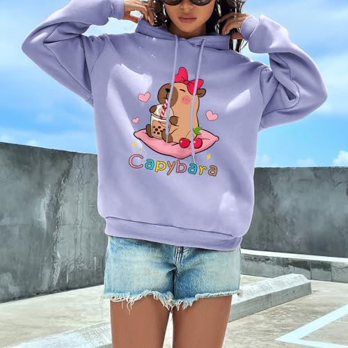 Pairxily Cute Capybara Graphic Hoodies for Teens Kawaii Cartoon Printed Hoodie Anime Hooded Sweatshirt Fleece Pullover