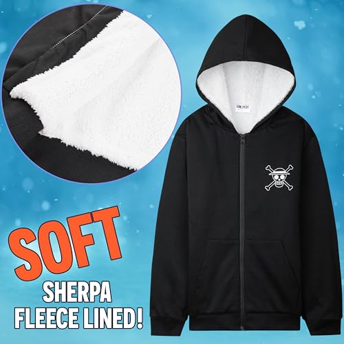 One Piece Hoodie for Boys, Teens, 9-16 Years, Fleece Sweatshirt, Sherpa Hooded Jacket, Zip Up Hoodie, Anime Gifts for Boys