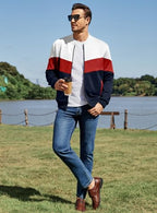 Men's Lightweight Varsity Jacket Color Block Stand Collar Coat