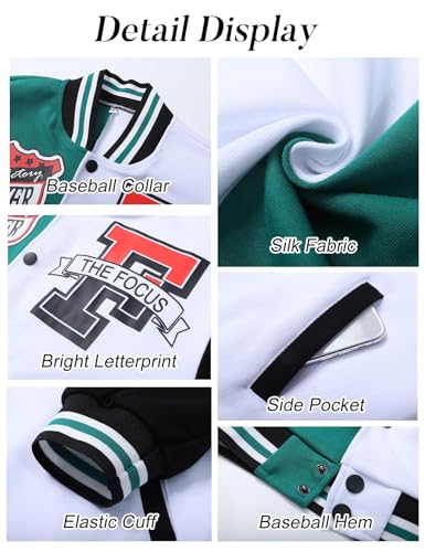 Flygo Womens Cropped Varsity Jacket Colorblock Baseball Streetwear