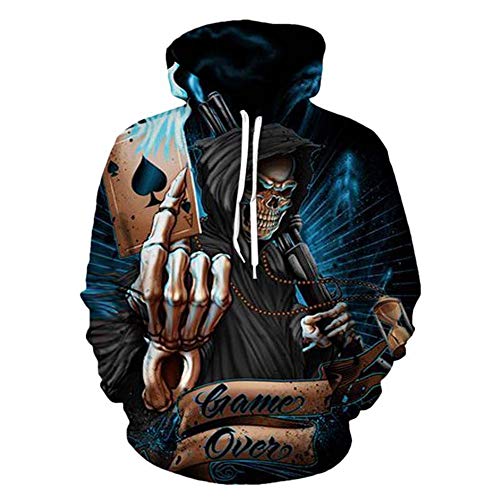 Hoodies Men Skull 3D Graphic Print Sweatshirts Pullover Tops with Pocket