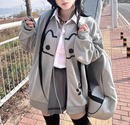 Y2K Cat Graphic Zip Up Hoodie Cutecore Hoodie Cat Print Jacket