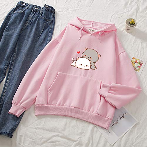 Women Kawaii Cartoon Cute Cat Graphic Casual Cotton Pullover Hoodies Sweatshirt