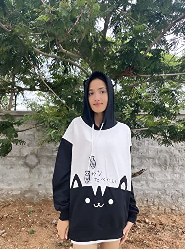 CRB Fashion Cosplay Ladies Anime Bunny Emo Rabbit Hoodie Ears Costume Raccoon Teddy Panda Emo Bear T Shirt Top Shirt (Black Cat)