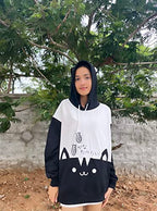 CRB Fashion Cosplay Ladies Anime Bunny Emo Rabbit Hoodie Ears Costume Raccoon Teddy Panda Emo Bear T Shirt Top Shirt (Black Cat)