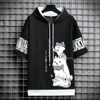 Men Women Y2K Hoodie T-Shirt, Japanese Kawaii Cute Anime Short Sleeve Aesthetic Top Tshirts Streetwear Summer