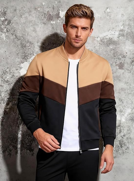 HYPESTFIT Mens Lightweight Jacket Casual Bomber Jacket Color Block Varsity Coat