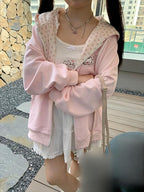 Y2K Zip-Up Cat Ear Oversized Hoodie