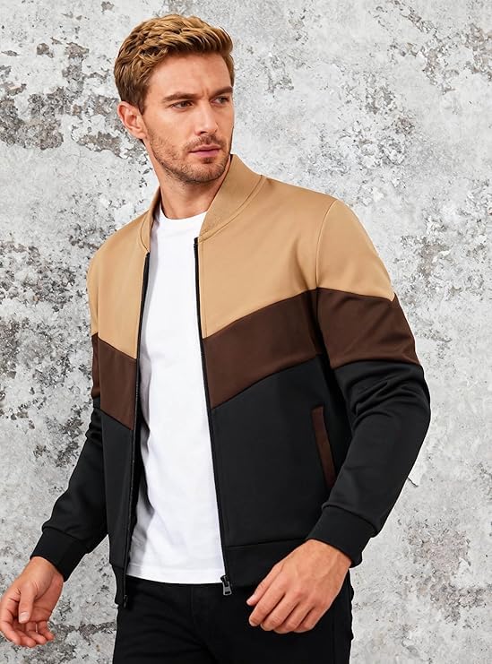 HYPESTFIT Mens Lightweight Jacket Casual Bomber Jacket Color Block Varsity Coat
