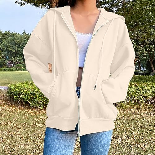Nantdog Long Sleeve Jackets for Women 2024 Zip Up Y2K Hoodies Fashion Full Zipper Lightweight Sweatshirts Dr