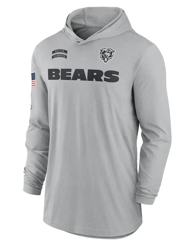 2024 Chicago Bears Salute to Service Long Sleeve Hooded T-Shirt - Recreated Inspired Edition
