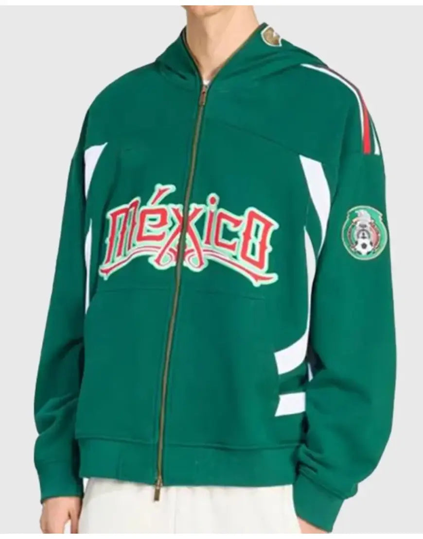 Green hoodie with 'Mexico' text and logo on a plain background