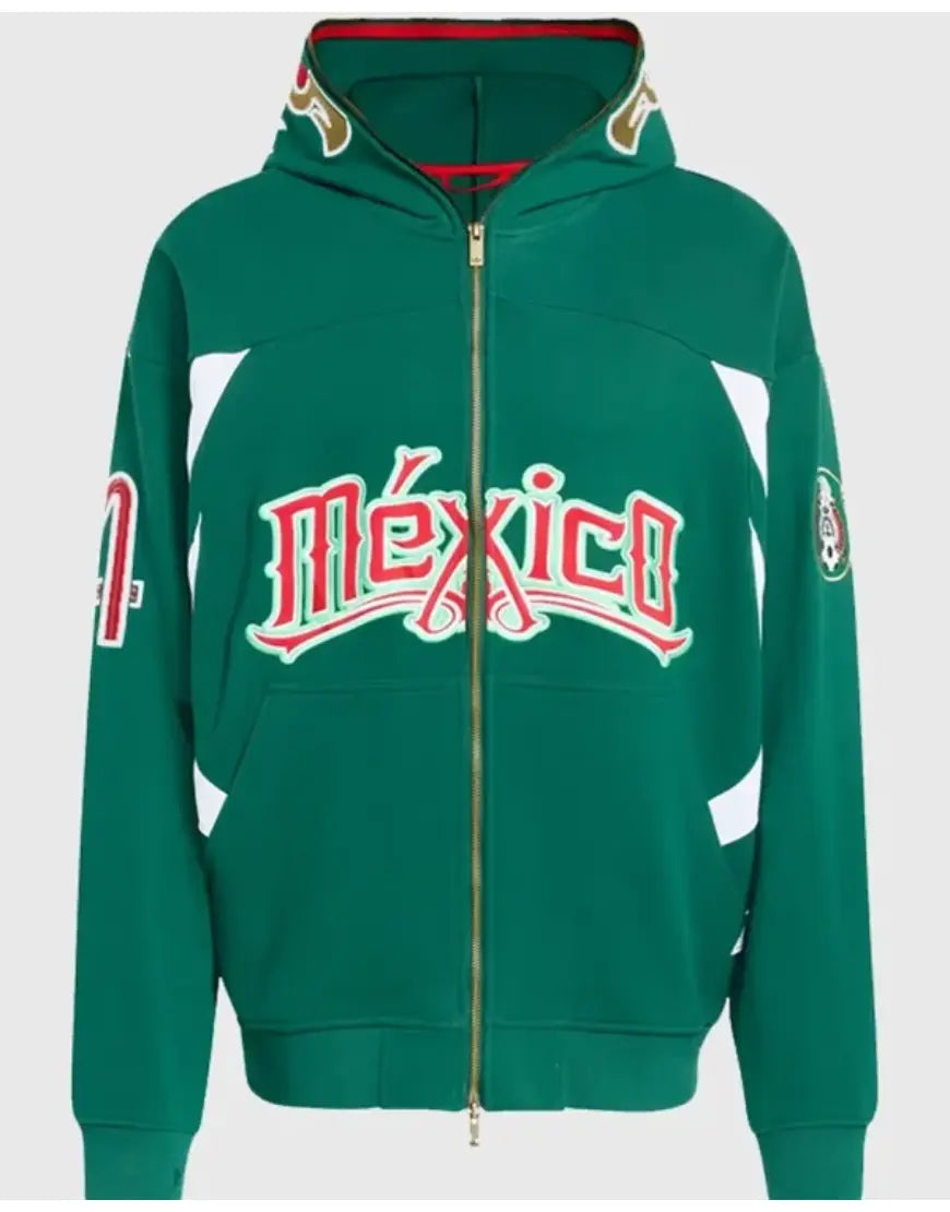 Green hoodie with 'Mexico' text on a white background