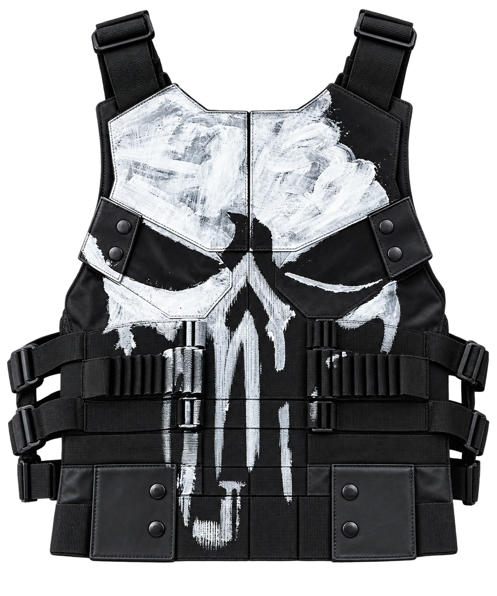 New Handmade Punisher Black Vest - Men's Frank Castle Skull Motorcycle Leather Vest