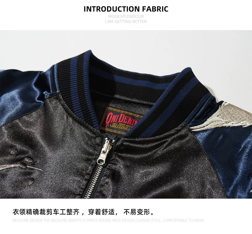 New Men Boys High Street Sukajan Souvenir Jacket Nine Tailed Fox Peony Embroidered Pilot Bomber Letterman Varsity Award Vintage