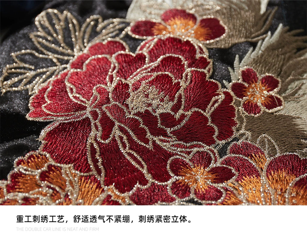 New Men Boys High Street Sukajan Souvenir Jacket Nine Tailed Fox Peony Embroidered Pilot Bomber Letterman Varsity Award Vintage