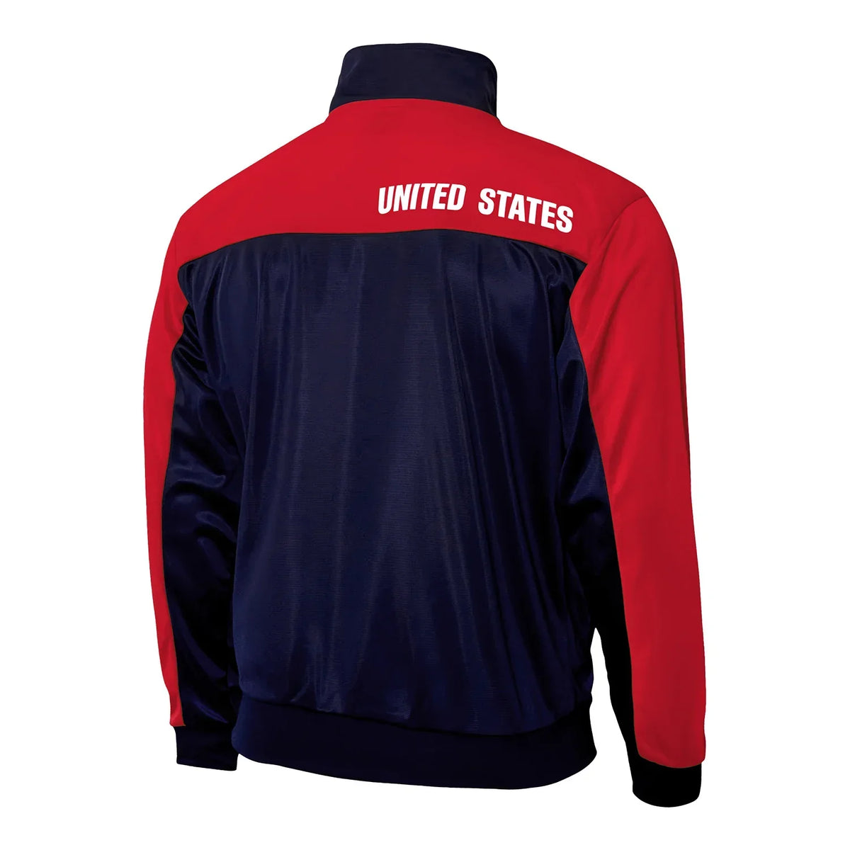 Red and navy jacket with 'UNITED STATES' text on the back against a white background