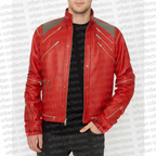 Red jacket with zippers on a white background with 'urban collections' text.