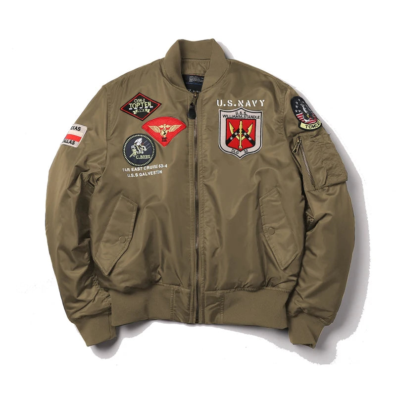2025 Winter Top Gun Bomber Flight Jacket Windproof Water Resistant MA-1 Air Force Army Vintage Pilot Motorcycle Aviator Varsity