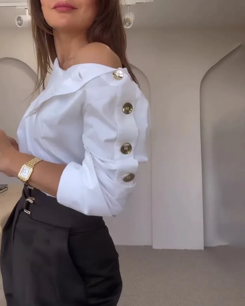 Spring Shirt New Stripe Long Sleeved Top For Women Elegant Office Lady Spliced buttons Pullover Woman Blouse 2025 Blusas