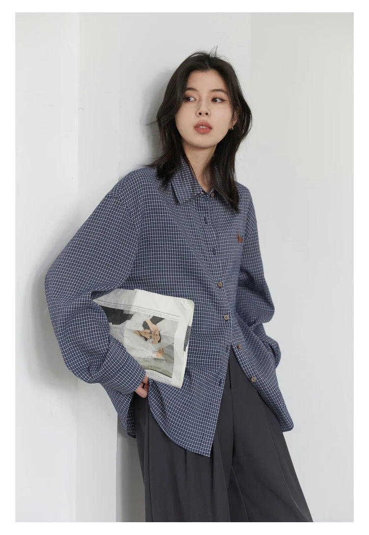 CHIC VEN Women Shirt Long Sleeve Single Breasted New Loose Casual Embroidered Plaid Blouses Retro Female Top Spring Summer 2025
