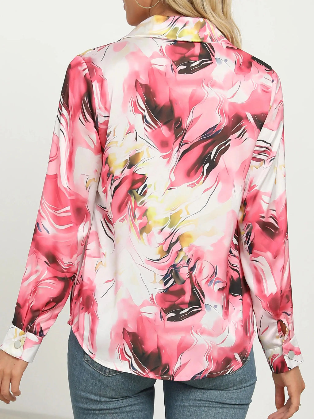 Spring and autumn women's long-sleeved shirt, marble print, front button top, elegant temperament style design, suitable for wor