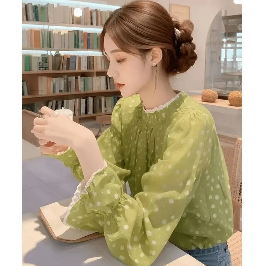 Luxury Floral French Chiffon Blouse Women Long Sleeve Fashion Elegant
