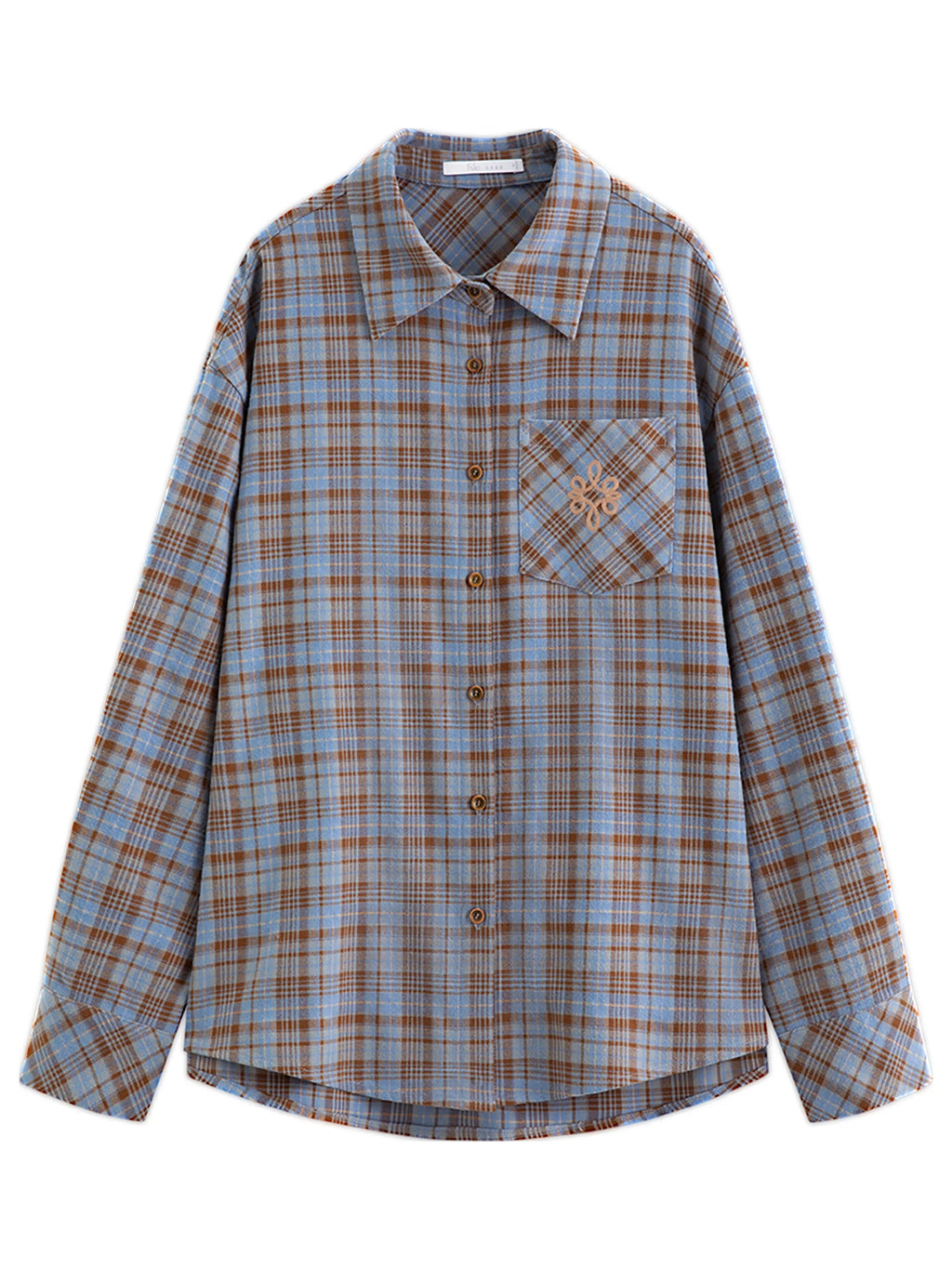 FSLE Brushed Plaid Shirt Women's Winter 2025 New Long Sleeve Plaid Retro Embroidery Shirt Classic Leisure Loose Tops
