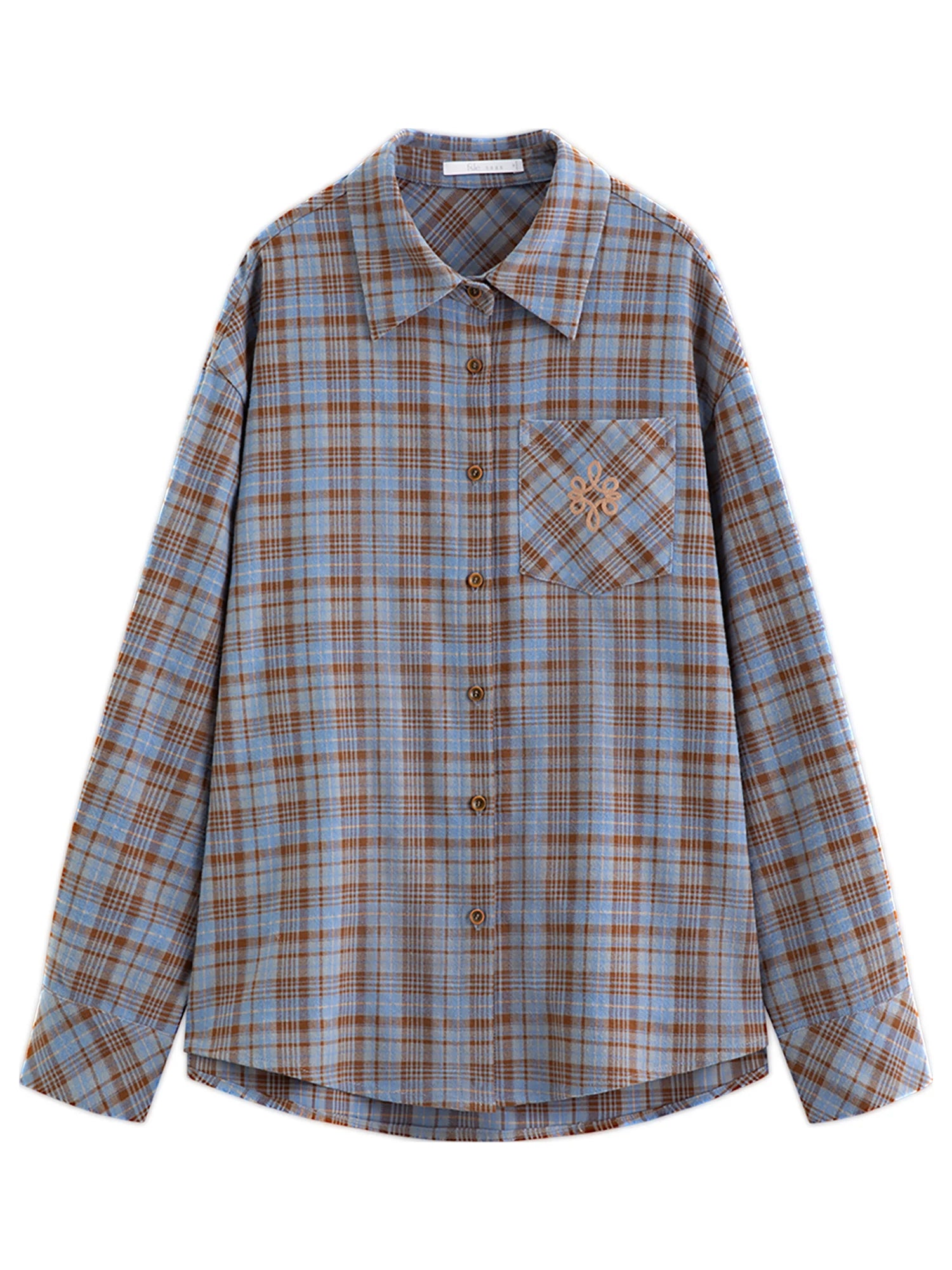 FSLE Brushed Plaid Shirt Women's Winter 2025 New Long Sleeve Plaid Retro Embroidery Shirt Classic Leisure Loose Tops