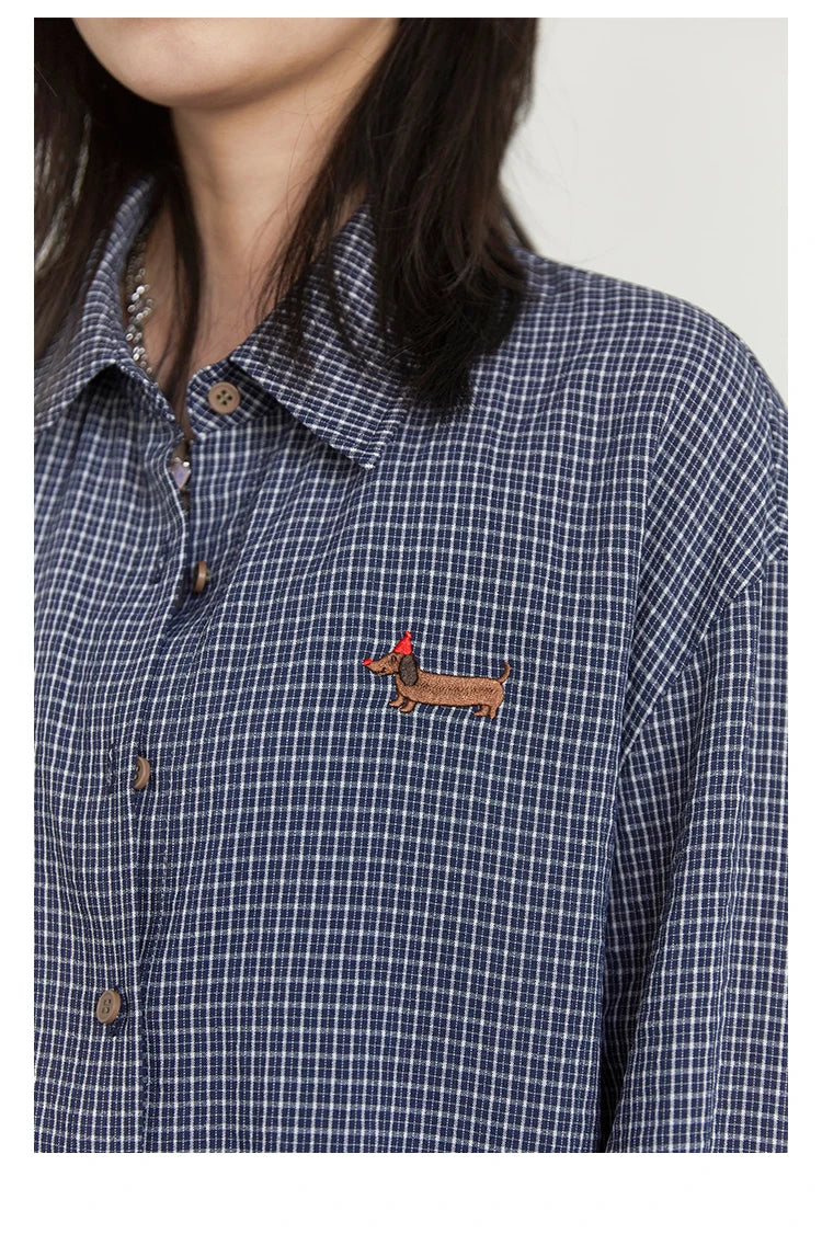 CHIC VEN Women Shirt Long Sleeve Single Breasted New Loose Casual Embroidered Plaid Blouses Retro Female Top Spring Summer 2025