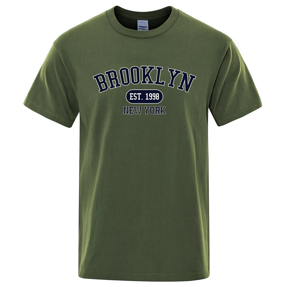 Brooklyn Est.1998 New York Letter Print T Shirts Man Women Casual Short Sleeve Breathable Fashion Tops Cotton Oversized T-Shirts