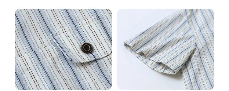 CHIC VEN Women Shirt Single Breasted Loose Casual Vertical Stripe Short Sleeve Blouses Cotton Female Coat Summer 2025