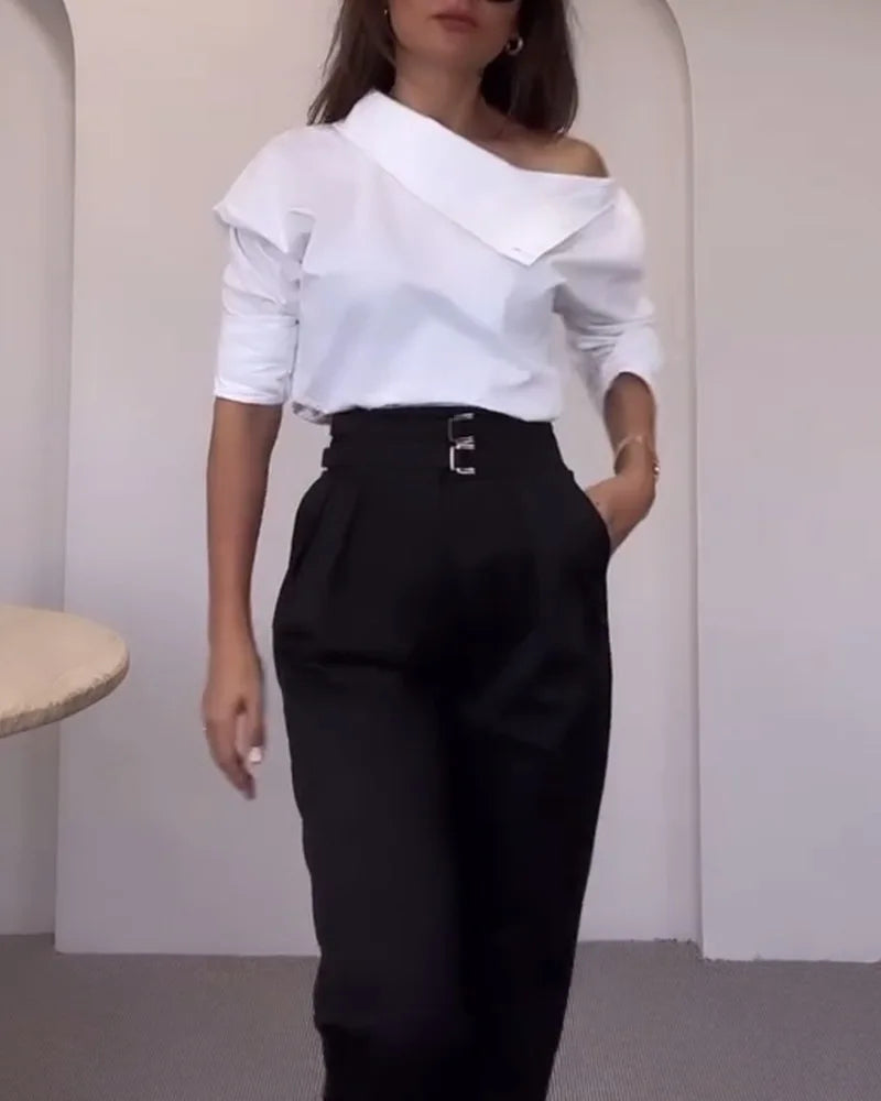 Spring Shirt New Stripe Long Sleeved Top For Women Elegant Office Lady Spliced buttons Pullover Woman Blouse 2025 Blusas